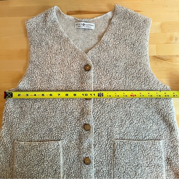 Vintage Saks Fifth Avenue Beige Rustic Cottagecore Teddy Vest Sz L Outdoorsy - Picture 5 of 8
